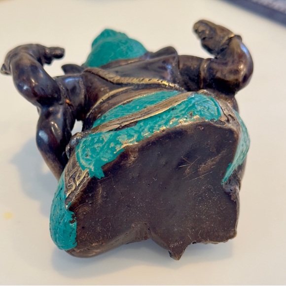 ⚜️Heavy Bronze Buddha Elephant God Ganesha - Turquoise Teal Accents - 5.5” tall! - Picture 7 of 12
